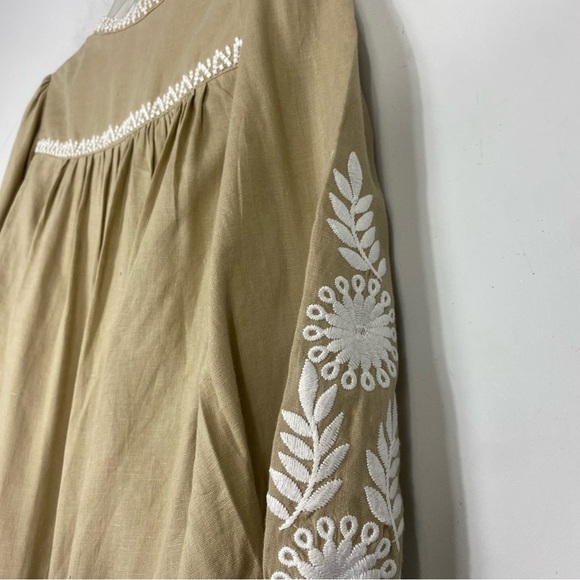 BANANA REPUBLIC Embroidered Linen Tunic Tan Small - Picture 6 of 7